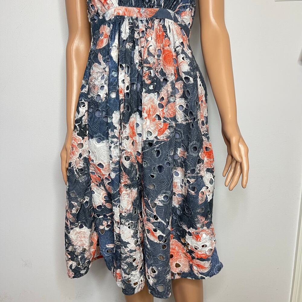 Hemant and Nandita Lazuli Midi Dress size 00 Cotton Gray watercolor Floral Boho - Picture 5 of 10
